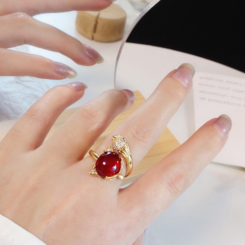 Nhẫn nữ mặt hồ ly đá bảo thạch đỏ sang trọng quyến rũ 2022 Phụ kiện trang sức
