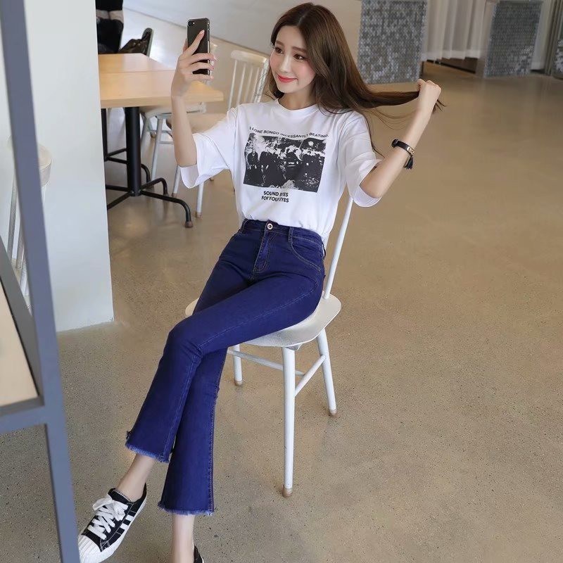 Quần Jeans Nữ Lưng Cao Ống Loe Thời Trang