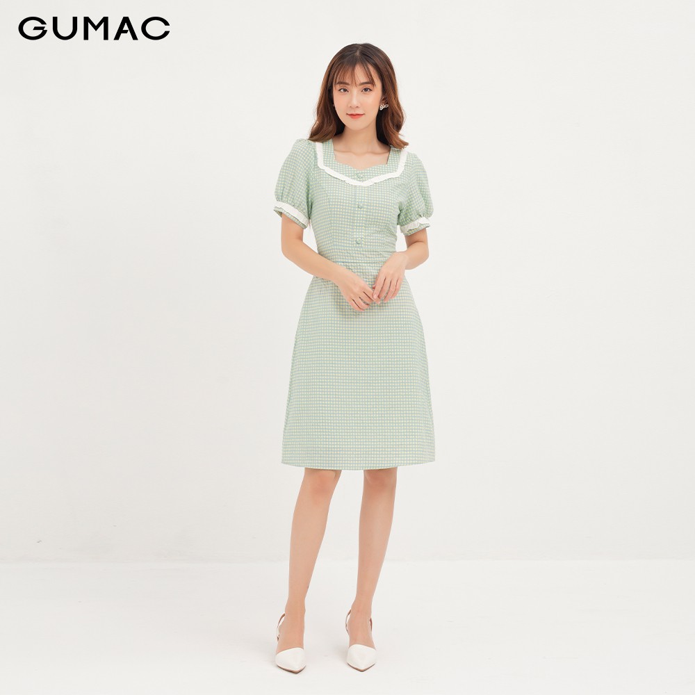 Đầm nữ caro phối bèo GUMAC DA1239 | BigBuy360 - bigbuy360.vn