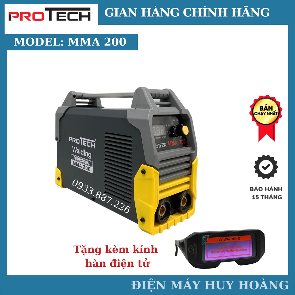 Máy hàn que 3.2li Protech MMA 200 tặng kèm theo máy hàn điện tử, máy hàn cho thợ đi làm công trình