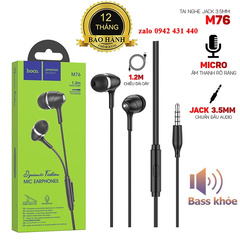 Tai nghe nhét tai Hoco M76 có micro, âm thanh cực hay, jack cắm 3.5mm