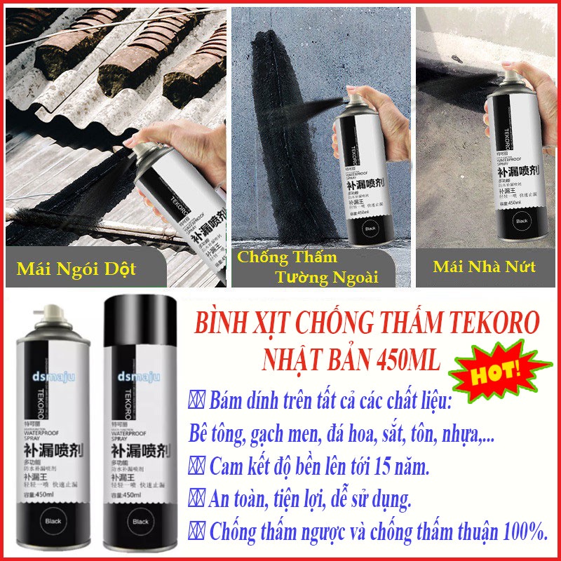 BÌNH XỊT CHỐNG THẤM TEKORO NHẬT BẢN 450ML - SƠN XỊT CHỐNG THẤM CHỐNG DỘT TƯỜNG, TRẦN, MÁI NHÀ, SÂN THƯỢNG