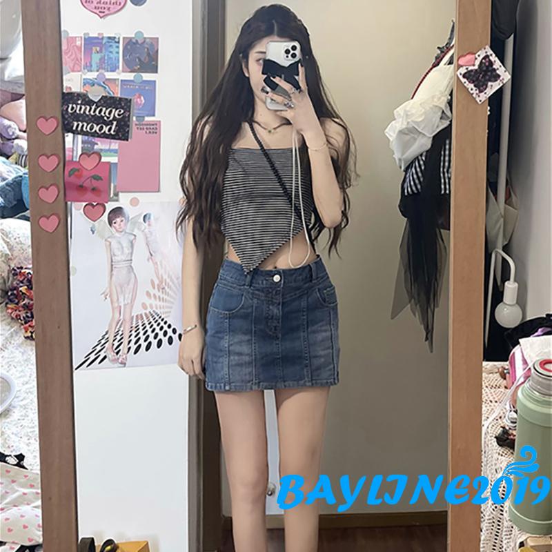 Áo Lửng Hai Dây Họa Tiết Sọc Ngang Thời Trang Cho Nữ