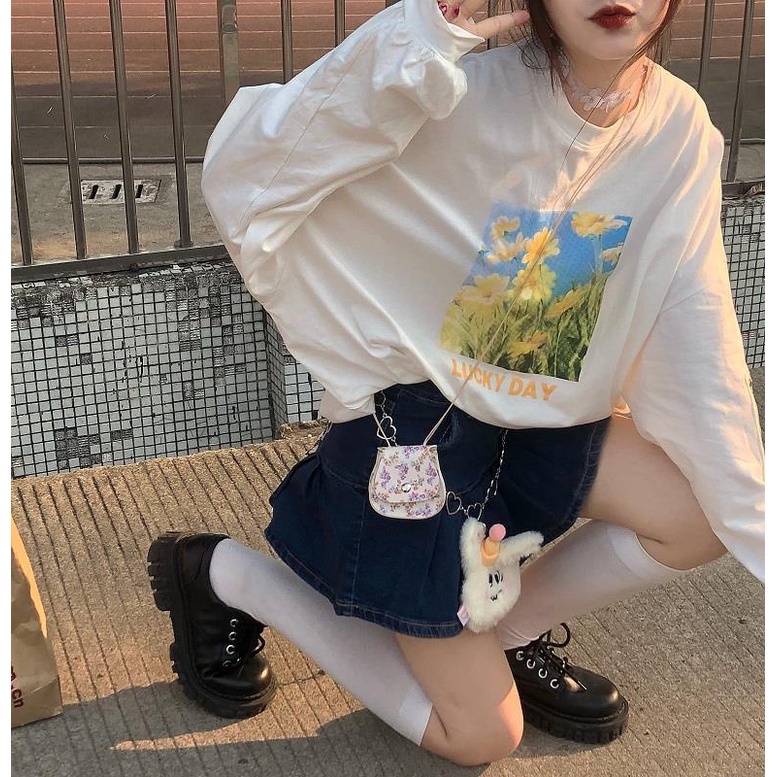 Mới Áo Thun Tay Dài Dáng Rộng In Hình Tranh Sơn Dầu Độc Đáo Hợp Thời Trang