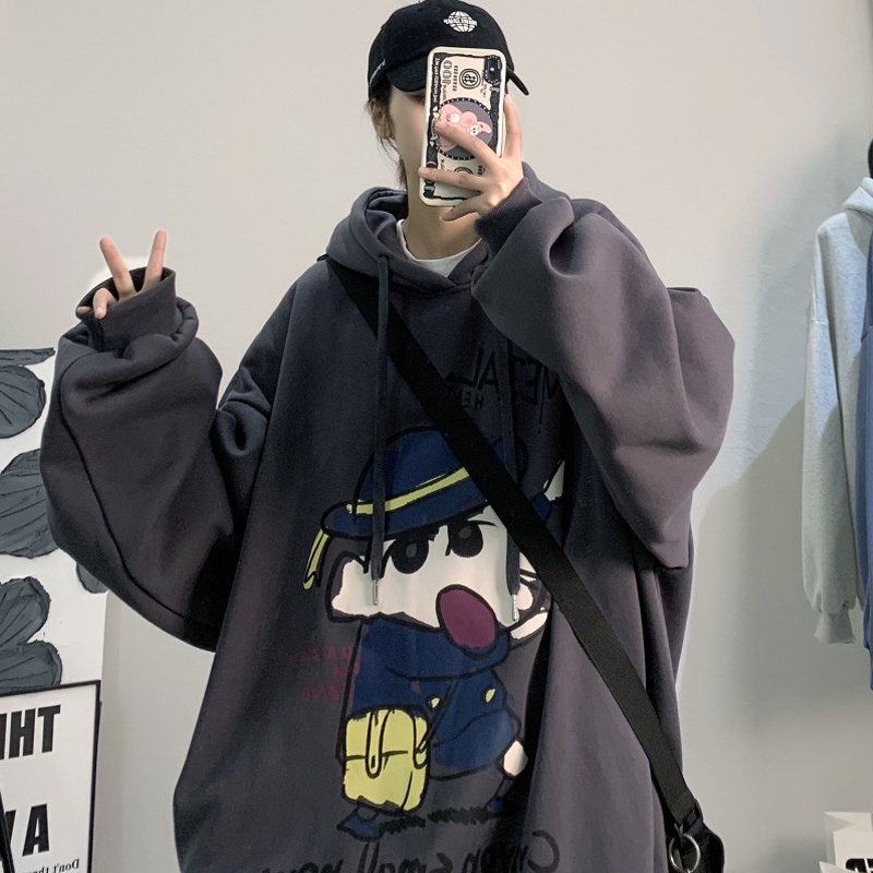 Áo khoác hoodie dáng rộng họa tiết hoạt hình phong cách hip hop thời trang xuân thu cho nam