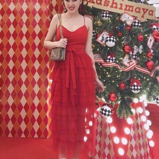 Đầm 2 dây voan lưới