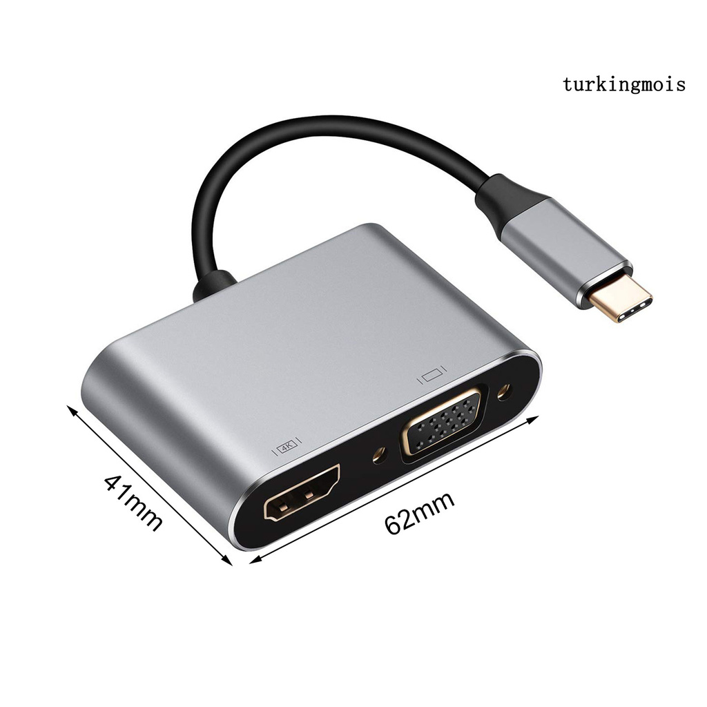 Hub cổng USB 3.0 Type-C 4K VGA 1080P hiển thị màn hình đôi 4 trong 1