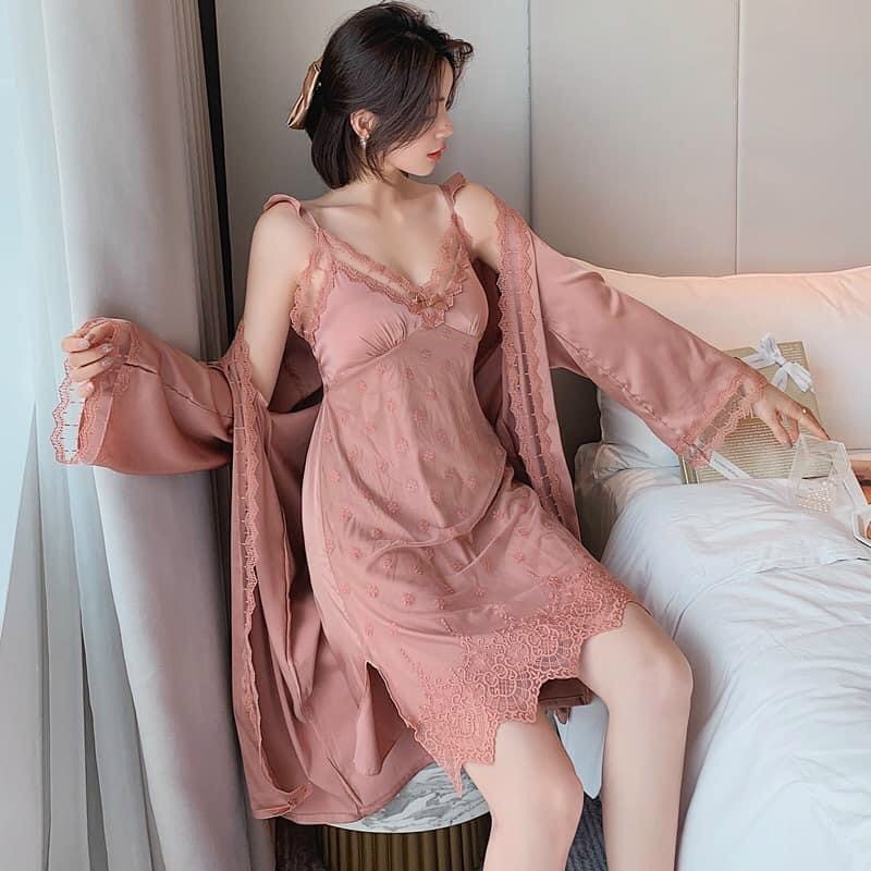[Hàng cao cấp]Set đầm ngủ ren lụa mềm mượt kèm áo choàng - váy ngủ cao cấp lụa ren sang chảnh quyến rũ | BigBuy360 - bigbuy360.vn