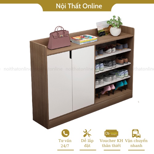 Tủ giày kích thước lớn màu gỗ óc chó kiểu dáng hiện đại chất liệu chống ẩm, chống xước dễ lau chùi