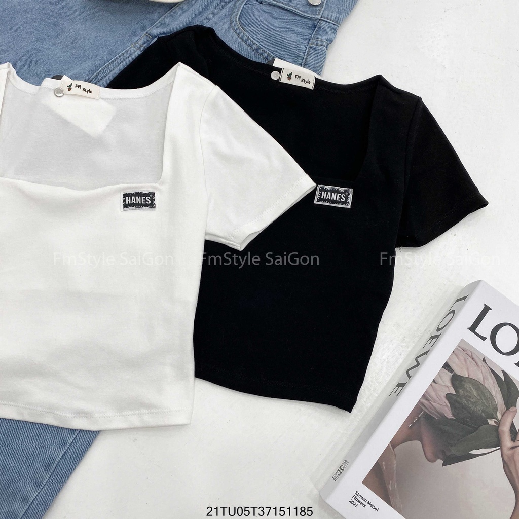 Áo thun tay ngắn cổ vuông thêu HANES ulzzang VM STYLE 22ATU03T370101