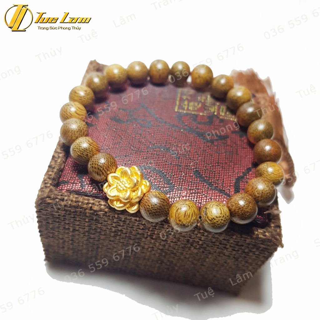 Vòng Gỗ Trầm Hương Tốc Vườn Size 8 Li Hoa Sen Bình An May Mắn- Tuệ Lâm