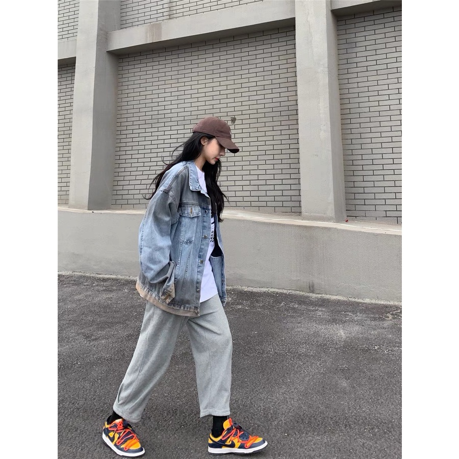 Áo Jeans bò phối xám - Áo bò phối xám fom thụng xinh cá tính