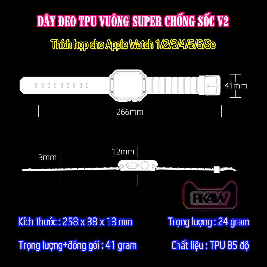 Dây Đeo khung ốp rời cho Apple Watch 7/6/5/4/3/2/1 size 38/40/41/42/44/45mm TPU SUPER Chống Sốc V2_Đen
