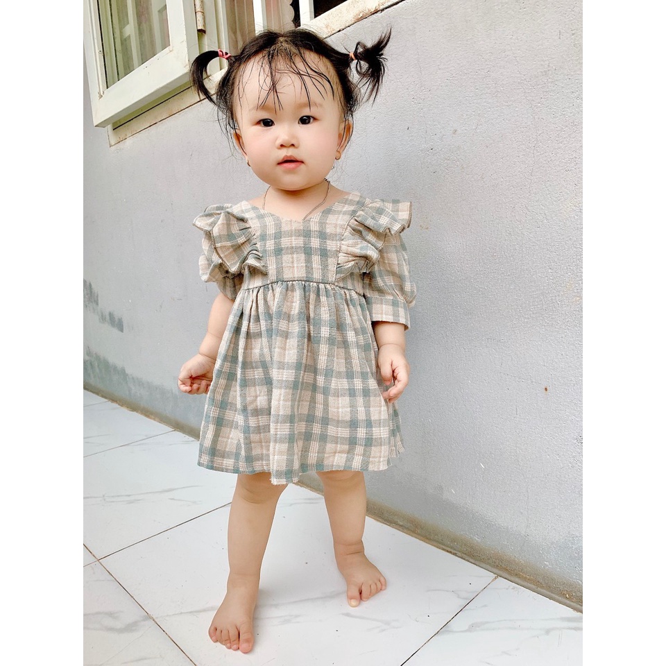 Váy bé gái mùa hè cộc tay - BABYSTORE88 - Đầm caro xám trẻ em hàng thiết kế cao cấp trẻ em 1 2 3 4 5 6 7 8 tuổi V1