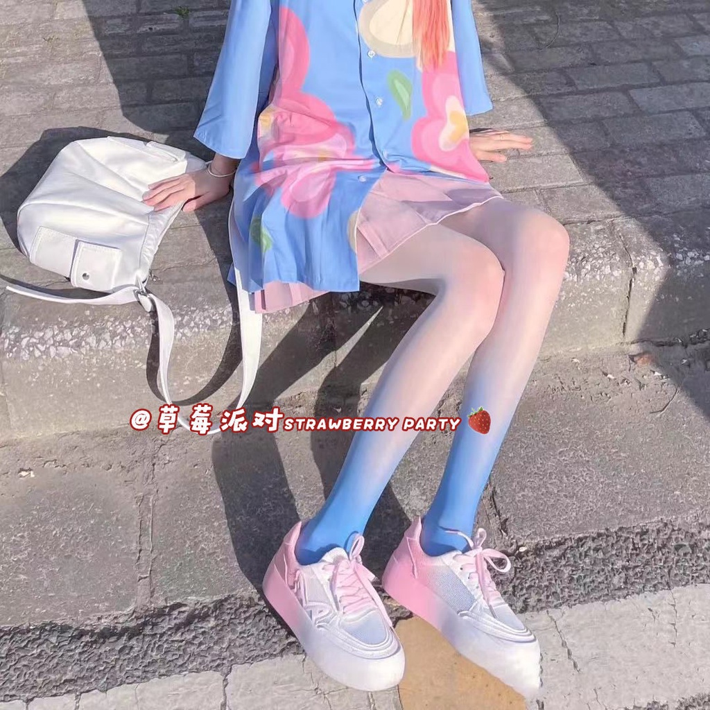 Jiashucheng Quần Tất Lụa Màu Gradient Siêu Mỏng Gợi Cảm jk Đen Đào Trắng Hồng Cho Nữ