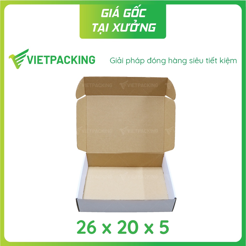 26x20x5 - 25 hộp carton nắp gài màu trắng đựng quần áo V152