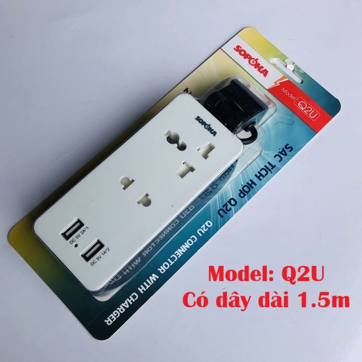 Ổ cắm điện thông minh SOPOKA tích hợp cổng sạc USB tiện lợi - Model: Q2U (có dây 1,5m), Q4U (không dây)