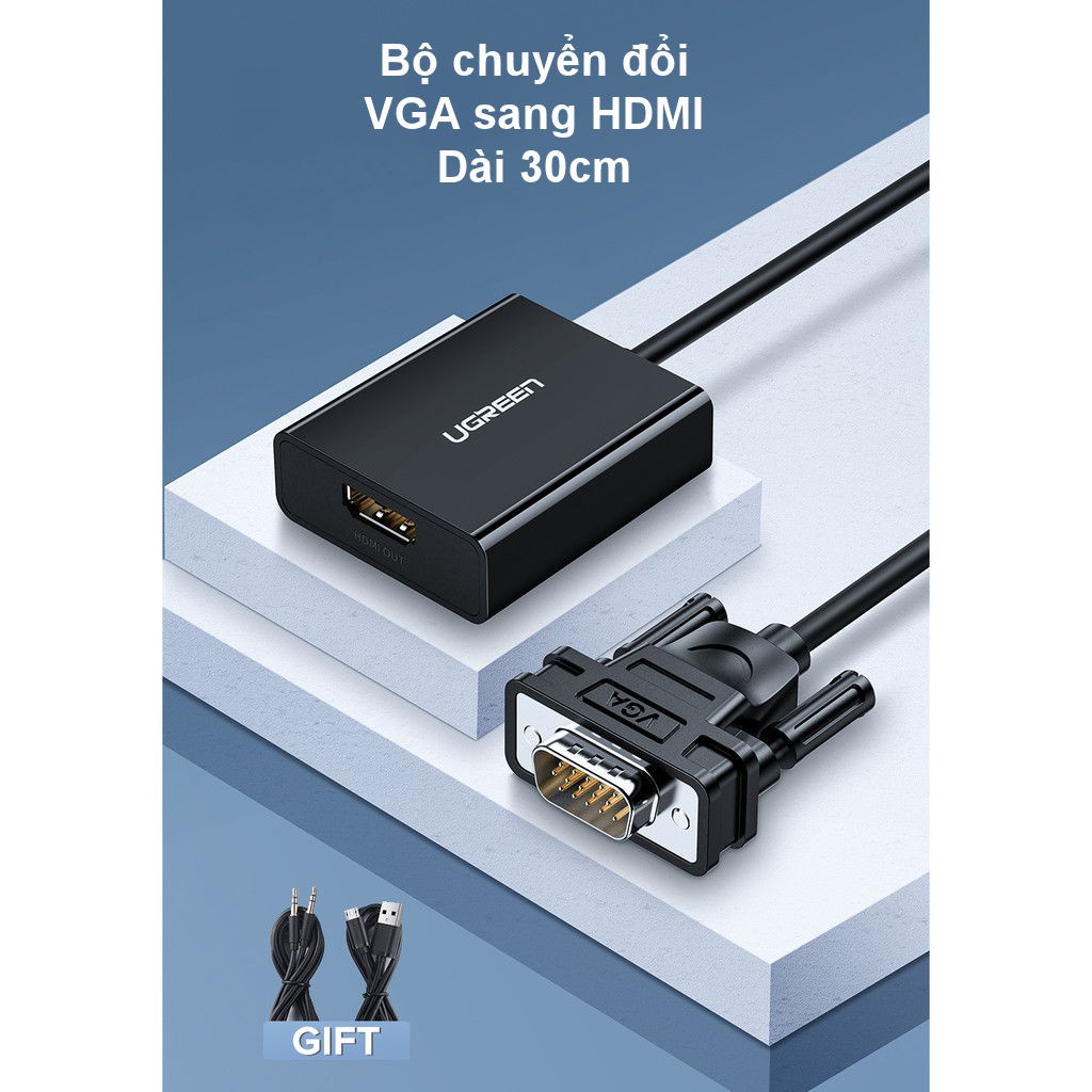 Bộ chuyển đổi VGA sang HDMI + Audio 3.5mm dài 30cm UGREEN 60814