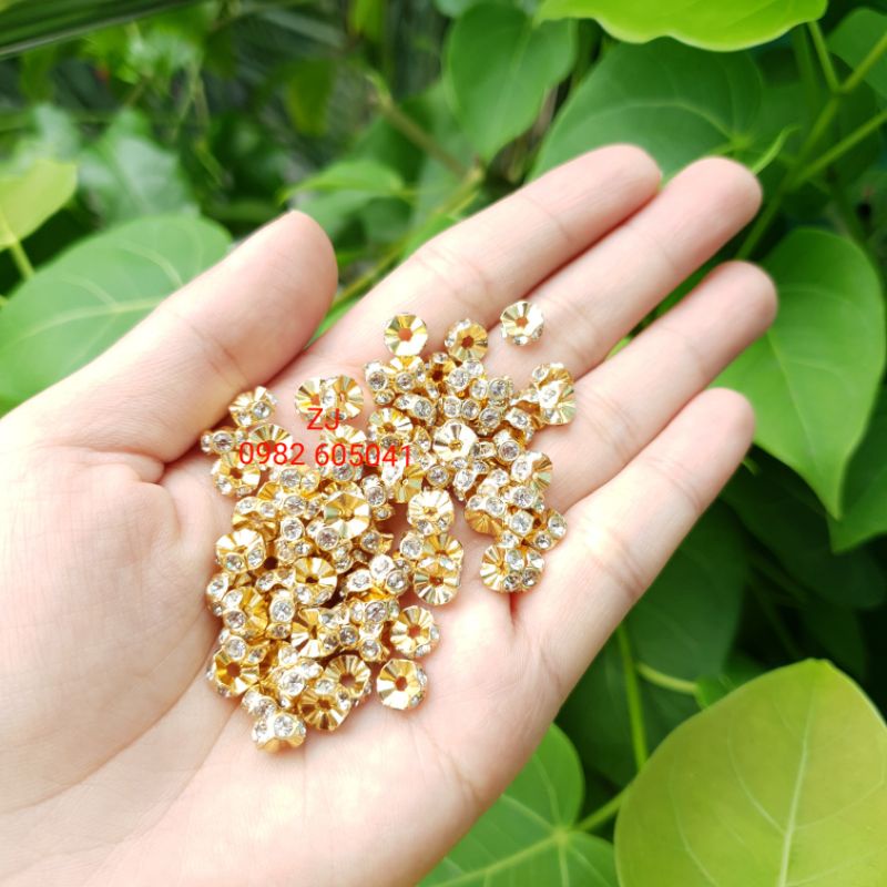 1 hạt kim loại mạ vàng đính pha lê nhân tạo cao cấp bền màu
