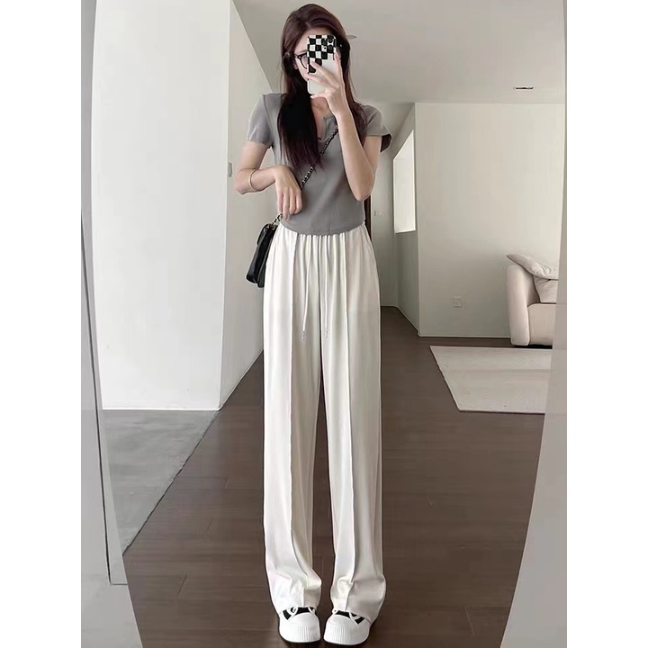 Quần Dài Lưng Cao Ống Rộng Chất Liệu Lụa Lạnh Thời Trang Mùa Hè Mới Cho Nữ