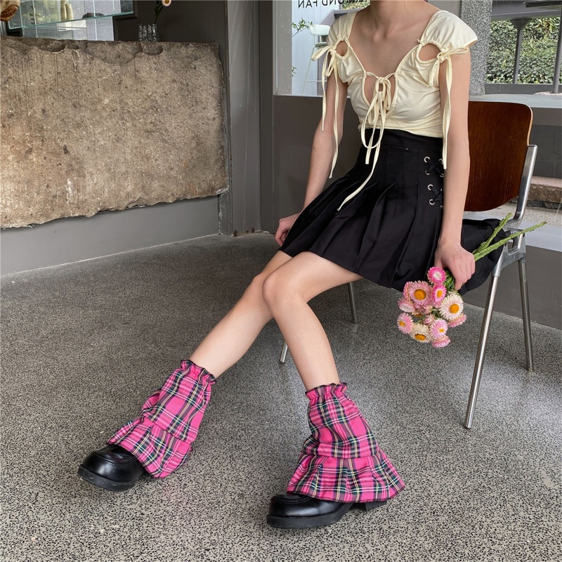 Xiangbao Vớ Ống Loe Xiang Họa Tiết Kẻ Sọc Phong Cách Punk Gothic Harajuku Cổ Điển Giữ Ấm Chân Dáng Rộng Cho Nữ