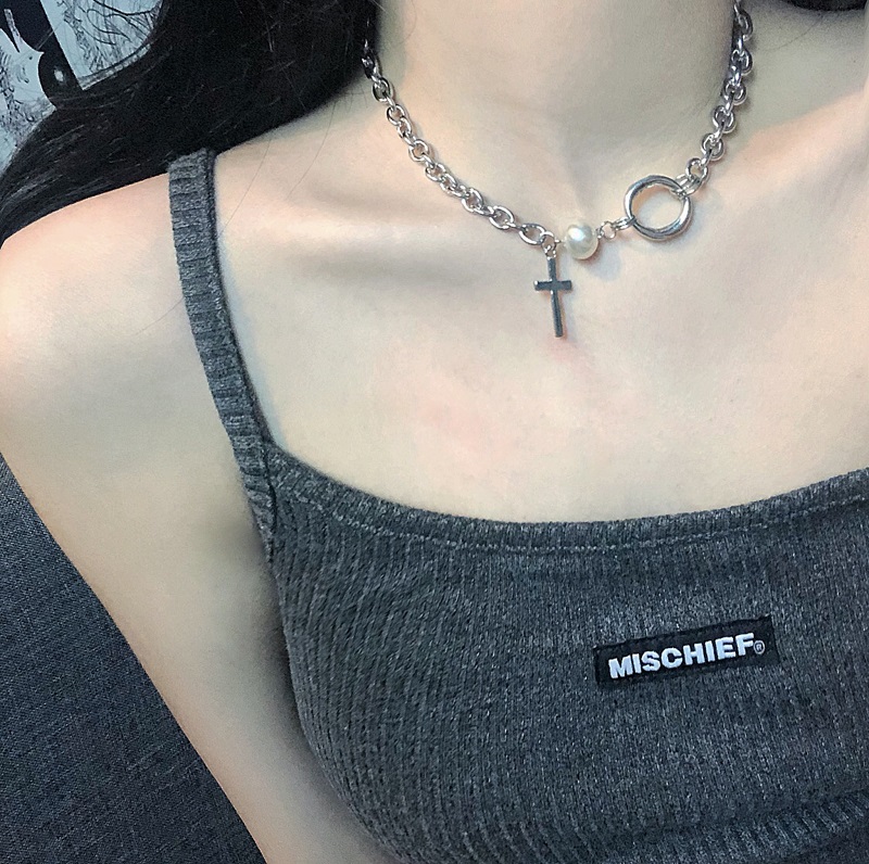 Dây Chuyền Mặt Hình Thánh Giá Đính Ngọc Trai Phong Cách Hiphop Thời Trang 23374