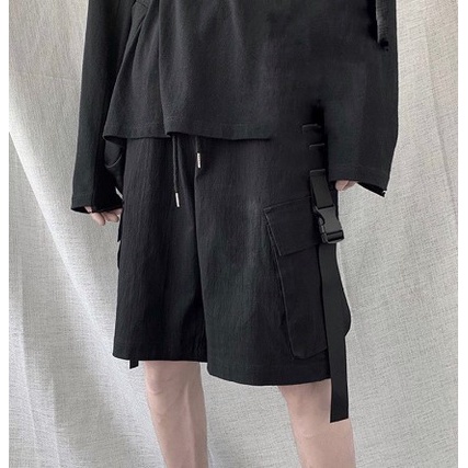 Quần Short Kaki Unisex PACI màu ĐEN/BE  Nam nữ unisex  Quần short lưng thun túi hộp phối dây belt