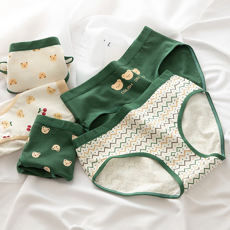 Quần lót cotton lưng vừa hoạ tiết gấu hoạt hình dễ thương phong cách Nhật Bản cho nữ