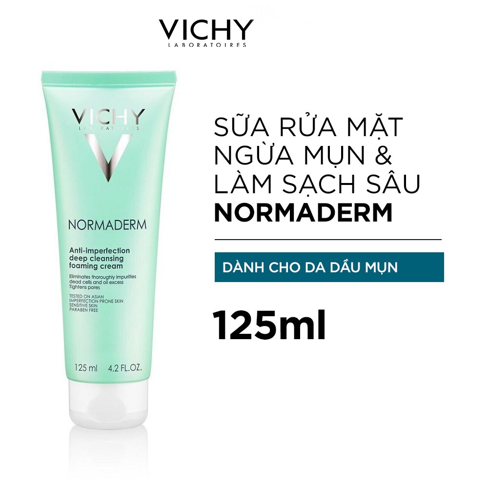 VICHY CHÍNH HÃNG- SỮA RỬA MẶT NGĂN NGỪA MỤN SE KHÍT LỖ CHÂN LÔNG NORMADERM ANTI 125ML