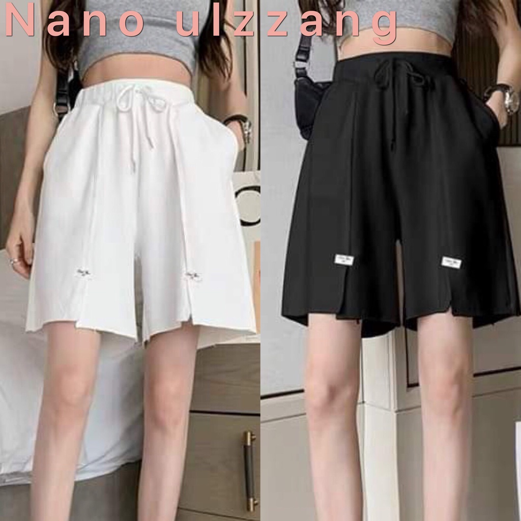 Quần short xẻ ống cạp chun/ Quần thể thao ống rộng dáng lửng thời trang unisex 3 màu trắng, đen, xám_ nanoulzzang