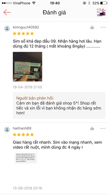 Đánh giá khách hàng về shop Sim vd89 12 tháng vinaphone