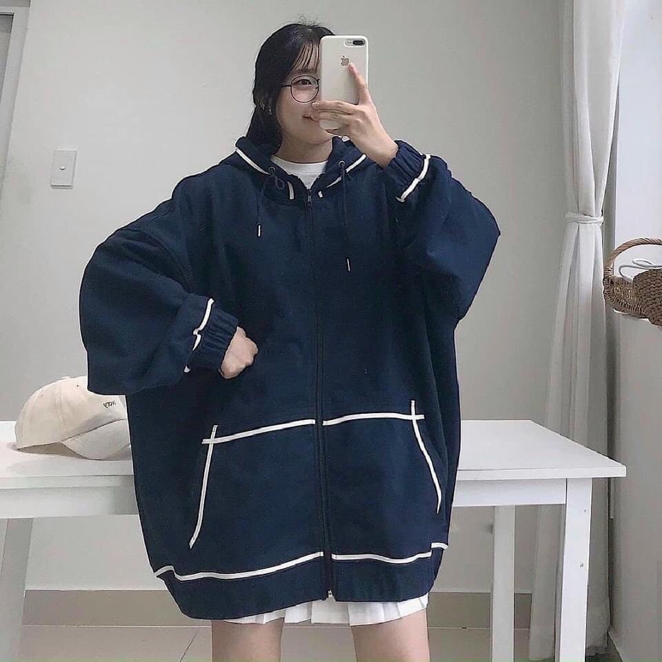 Áo Khoác Nỉ Viền Tay Bồng Nữ Avala [FREESHIP] Áo khoác Jacket nỉ form rộng có mũ 3 màu XANH, ĐEN, HỒNG Ulzzang | BigBuy360 - bigbuy360.vn
