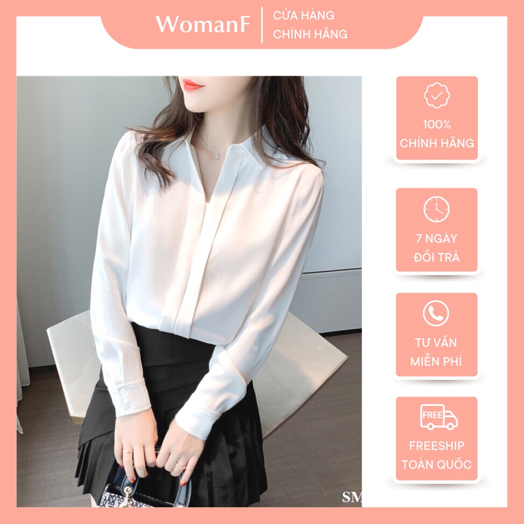 Áo sơ mi lụa trắng công sở phom suông dài tay cổ đức chất liệu lụa kate mềm mịn, mát ( đủ màu)