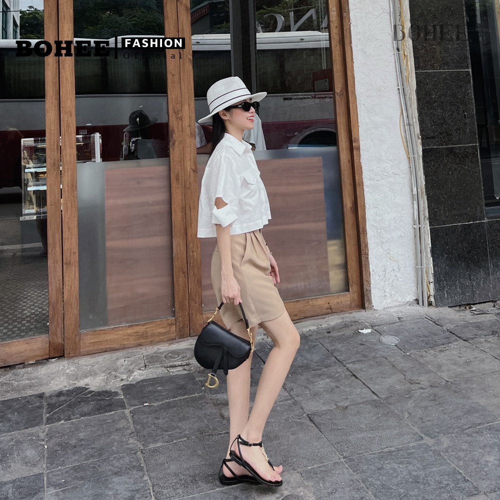 Áo sơ mi croptop nữ BOHEE tay kiểu  A249