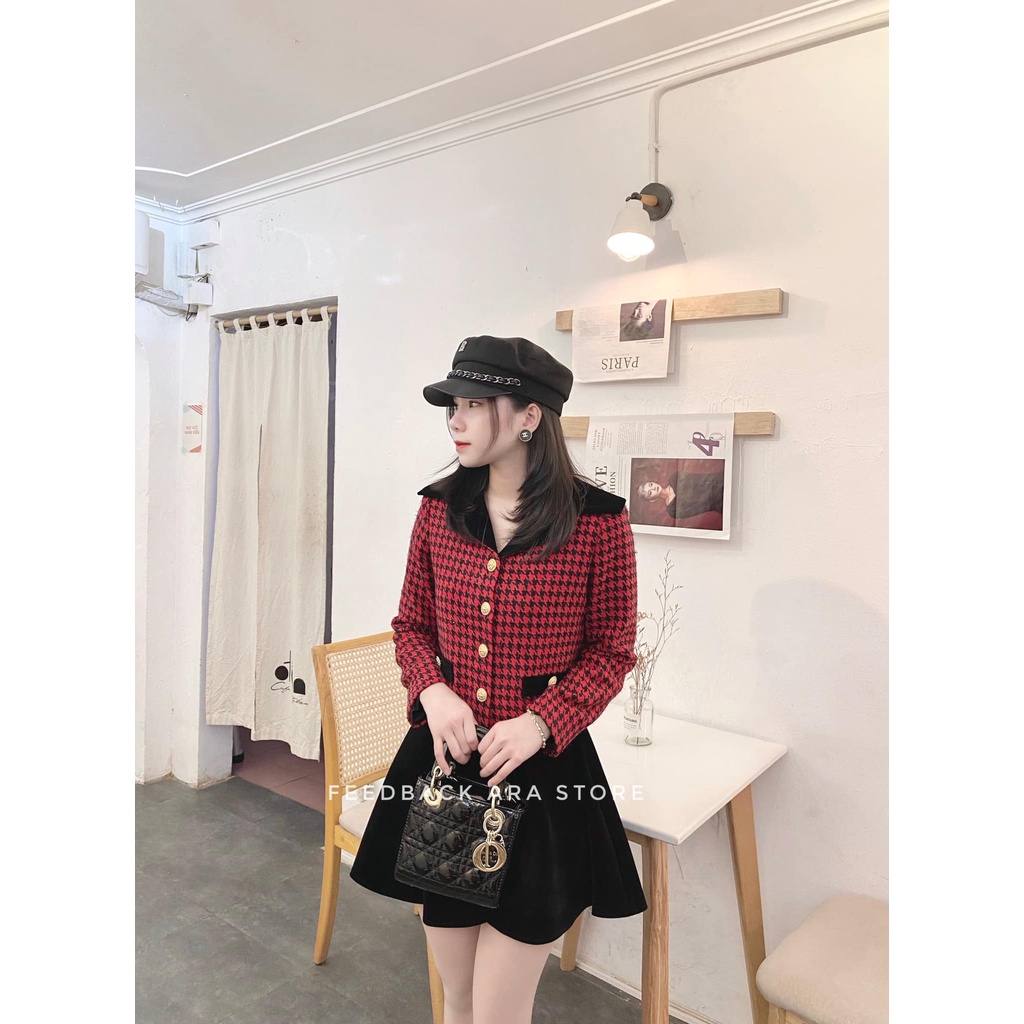 Set váy áo dạ đỏ kẻ cao cấp Ara Store | BigBuy360 - bigbuy360.vn
