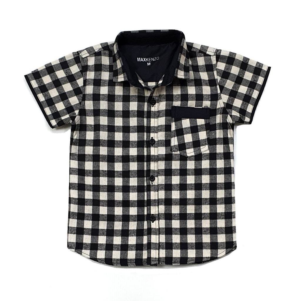 Áo sơ mi ngắn tay vải Flannel thời trang cho bé 1-10 tuổi Kmj33