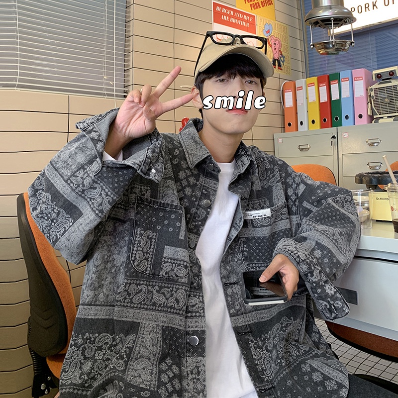 Toàn Bộ Áo Khoác Denim In Họa Tiết Cá Tính Theo Phong Cách Hongkong Dành Cho Nam