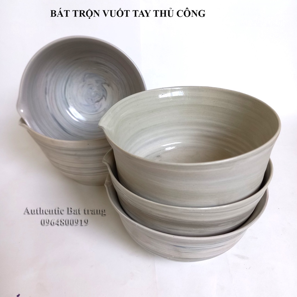 Bát trộn làm bánh D15h9cm, chụp ảnh sản phẩm, trang trí món ăn - bát trộn vuốt tay 100 % - gốm sứ Authentic  bát tràng