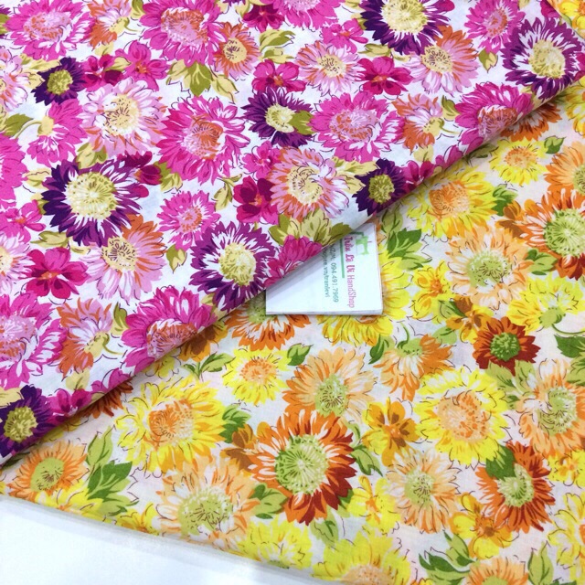 #V94🌻 VẢI TWILL HOẠ TIẾT HOA HƯỚNG DƯƠNG MAY ĐỒ CHO TRẺ EM, DOLL, OBITSU, DIY, DECOR, HANDMADE, QUILTING, SCRUNCHIES