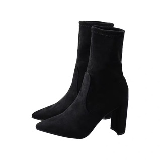 (Order) sz 34-39 Boots cổ lỡ da lộn gót 7-9cm basic dễ phối đồ