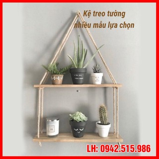 Kệ gỗ treo tường kệ gỗ macrame - kệ decor trang trí kèm dây treo