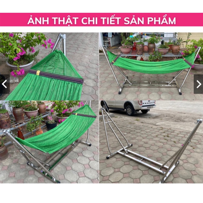 Võng xếp inox khung vuông kèm lưới chính hãng chịu tải 300kg bảo hành 1 năm