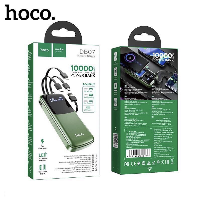 Sạc dự phòng hoco chính hãng DB07 10000mah tích hợp 4 dây sạc | BigBuy360 - bigbuy360.vn