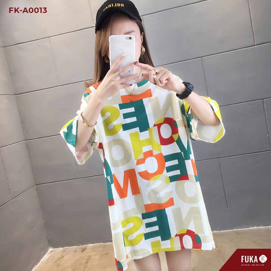 Áo thun nữ FUKA - Áo phông nữ tay lỡ chất cotton họa tiết chữ to siêu xinh