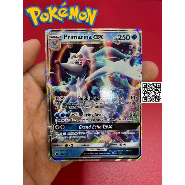 Bài pokemon Primarina GX phản quang Trading card TẶNG Sleeves bọc bài 1459 D2 42-149