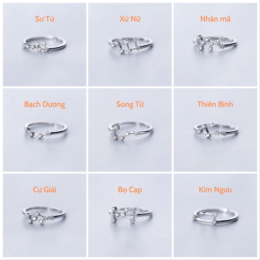 Nhẫn bạc nữ 12 cung hoàng đạo đính đá đẹp sáng, nhẫn nữ bạc Ý 925 dễ dàng chỉnh size DUYSON SILVER [NFXK18]