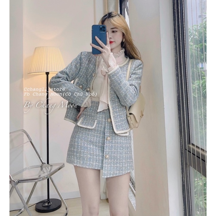  Set dạ cúc chéo tweed màu xanh nhạt hàng Quảng Châu( ảnh shop chụp) | BigBuy360 - bigbuy360.vn