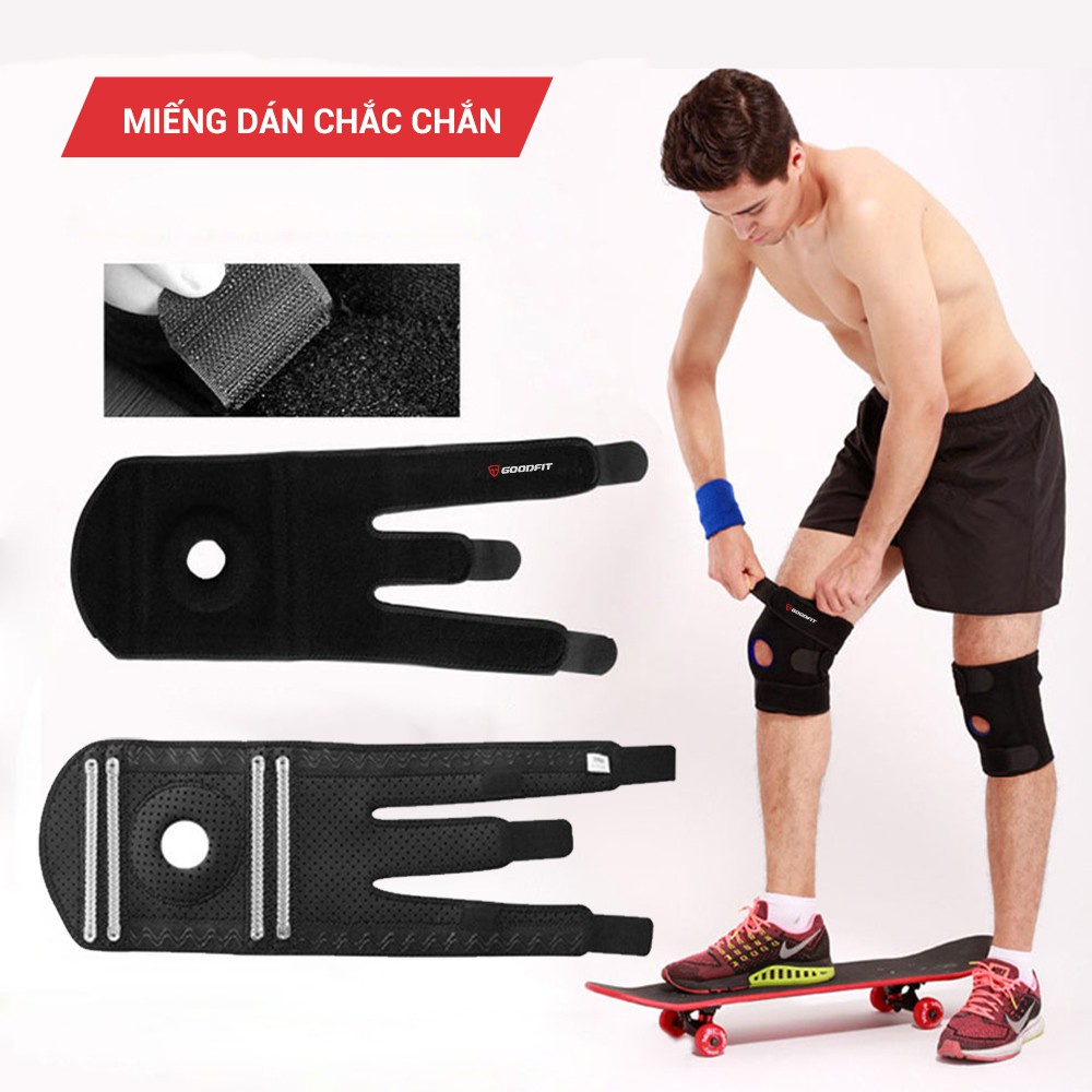 Bó gối thể thao bảo vệ khớp gối GoodFit đệm silicone, thanh lò xo trợ lực hỗ trợ chấn thương GF515K