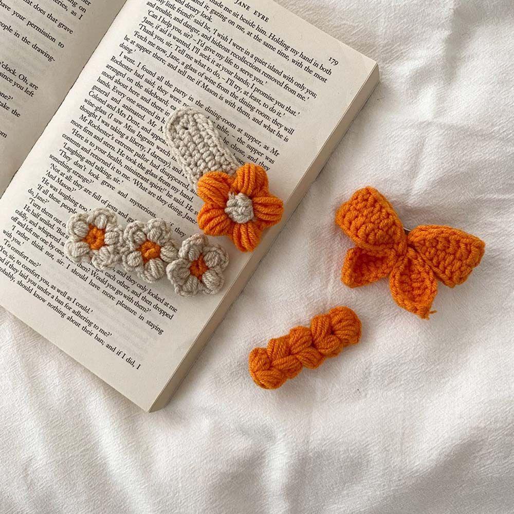 Bộ 4 Kẹp Tóc Vải Dệt Kim Đính Nơ Hoa Màu Kẹo Ngọt Phong Cách Hàn Quốc Dễ Thương