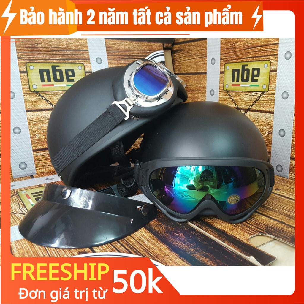 Mũ 1/2 Đen Trơn Tặng Kèm Lưỡi Trai - Nhựa ABS Dẻo, Độ Bền Cao - BH 6 THÁNG